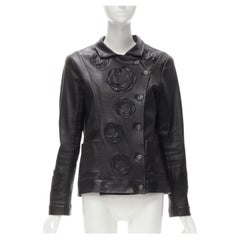 CHANEL 2010 Paris Shanghai black Camellia laser cut lambskin Qipao jacket FR44