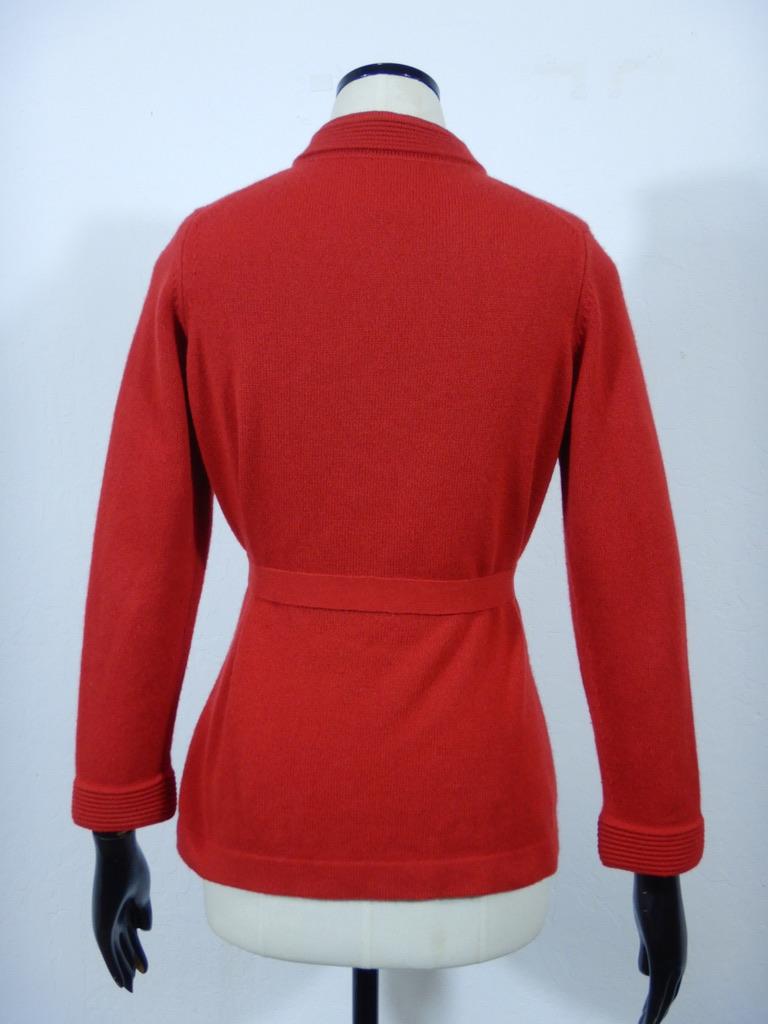 Women's Chanel 2010 Red Belted Cashmere Cardigan Sweater For Sale