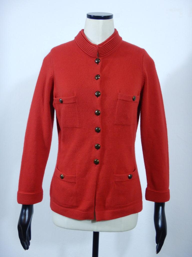 Chanel 2010 Red Belted Cashmere Cardigan Sweater For Sale 1