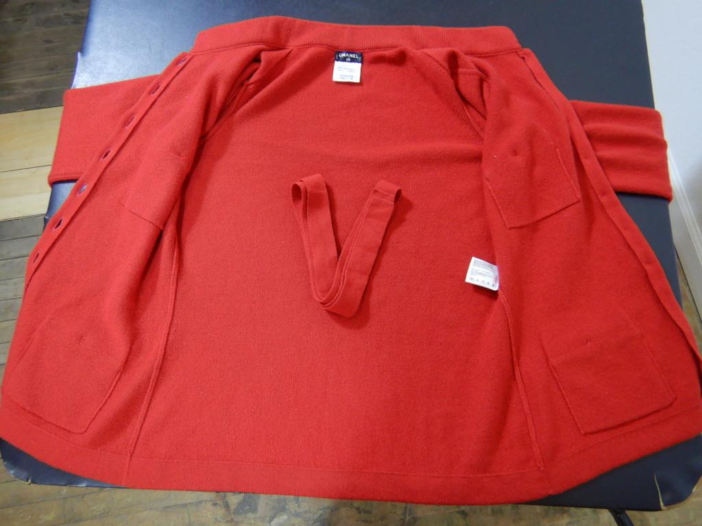 Chanel 2010 Red Belted Cashmere Cardigan Sweater For Sale 5