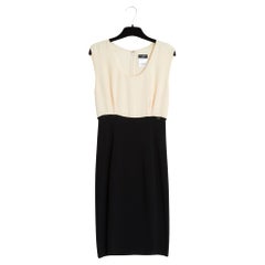 Chanel 2010 Robe FR36 2 Tones Ecru Silk and Black Knit Minimal Dress UK8 US6