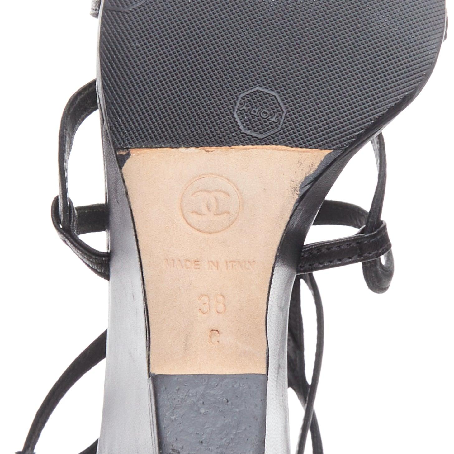 CHANEL 2010 Runway black leather gladiator wedge sandals EU38 6
