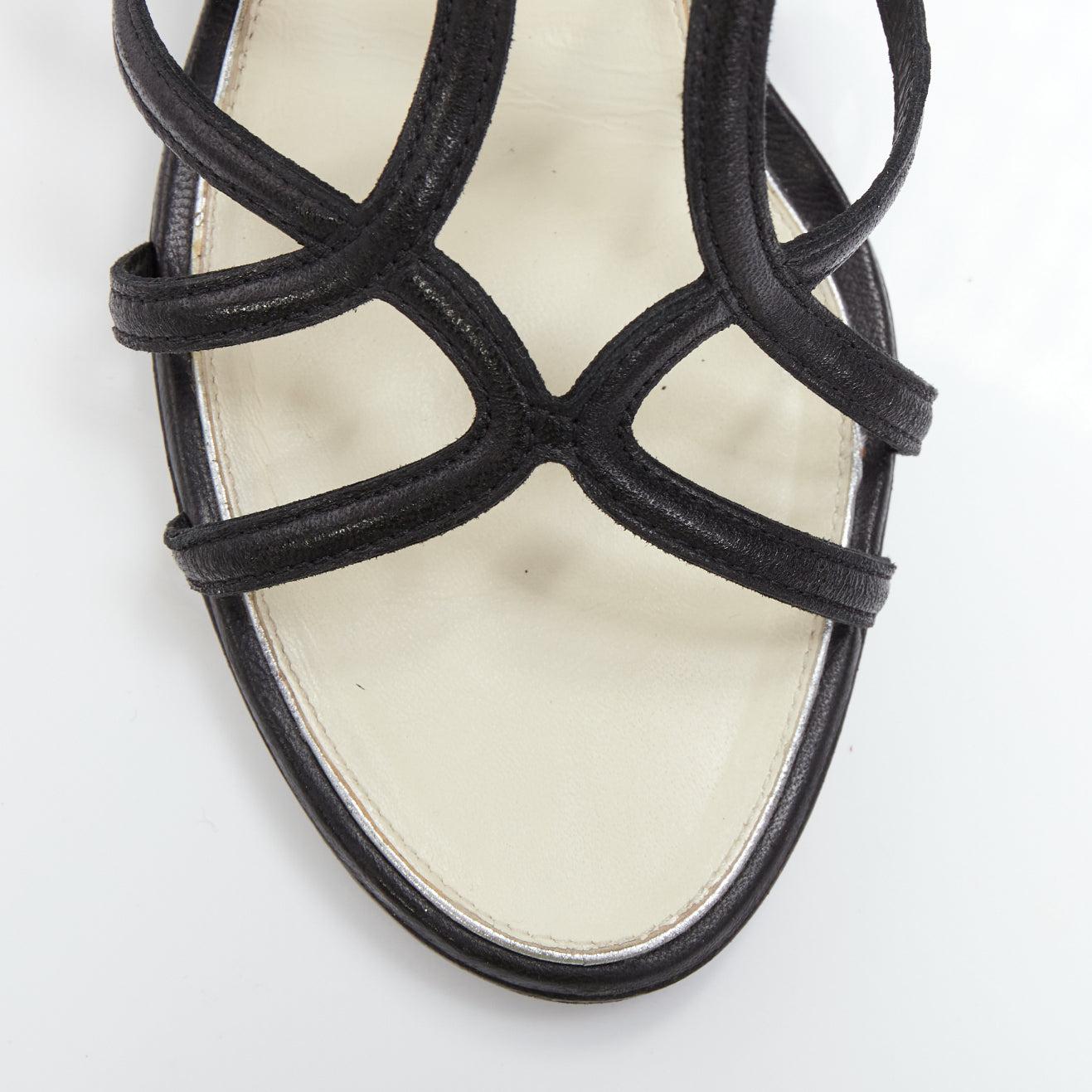 CHANEL 2010 Runway black leather gladiator wedge sandals EU38 4