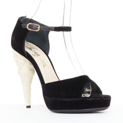 CHANEL 2010 Runway Corinthian Column architectural heel velvet platform sandals