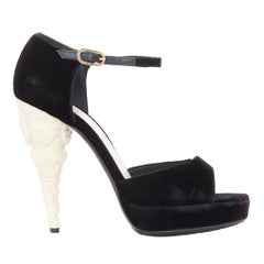 CHANEL 2010 Runway Corinthian Column architectural heel velvet platform sandals