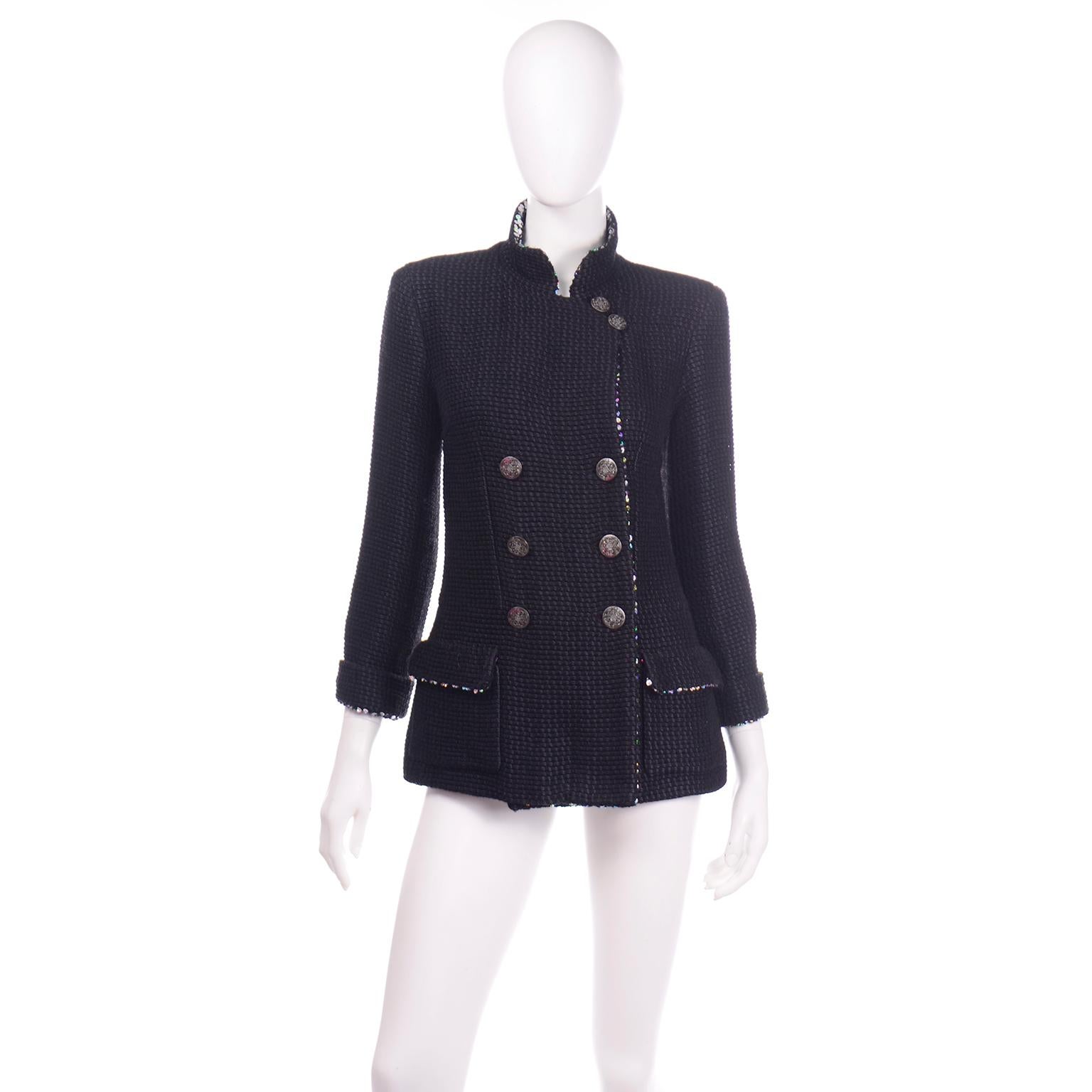 Chanel 2010 Shanghai Collection Black Silk Wool Blend Holographic Sequins Jacket 4