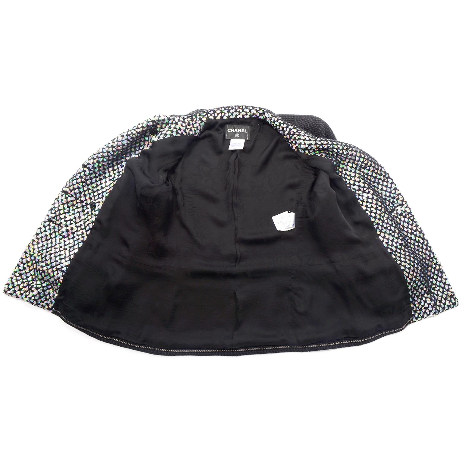 Chanel 2010 Shanghai Collection Black Silk Wool Blend Holographic Sequins Jacket 6