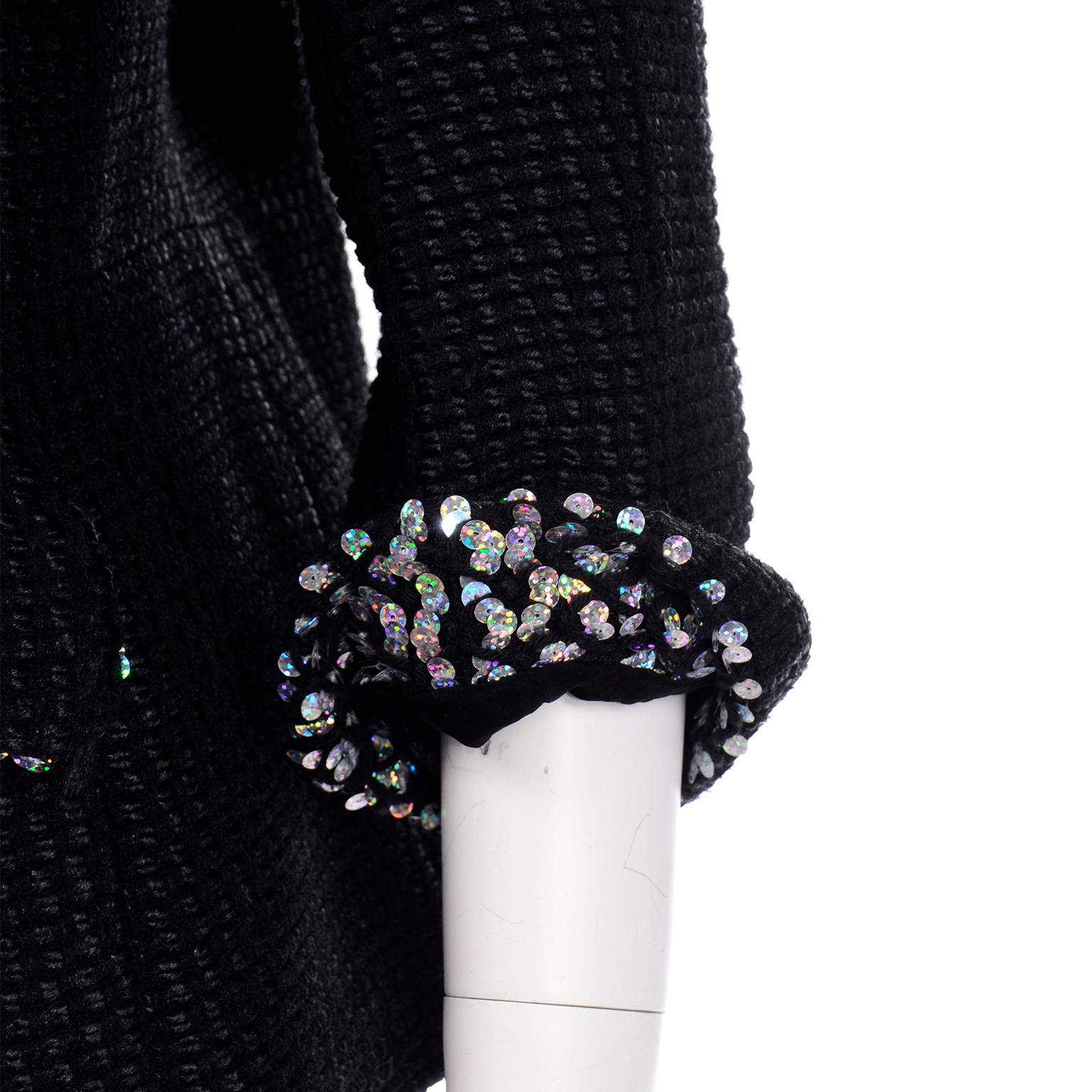 Chanel 2010 Shanghai Collection Black Silk Wool Blend Holographic Sequins Jacket 7