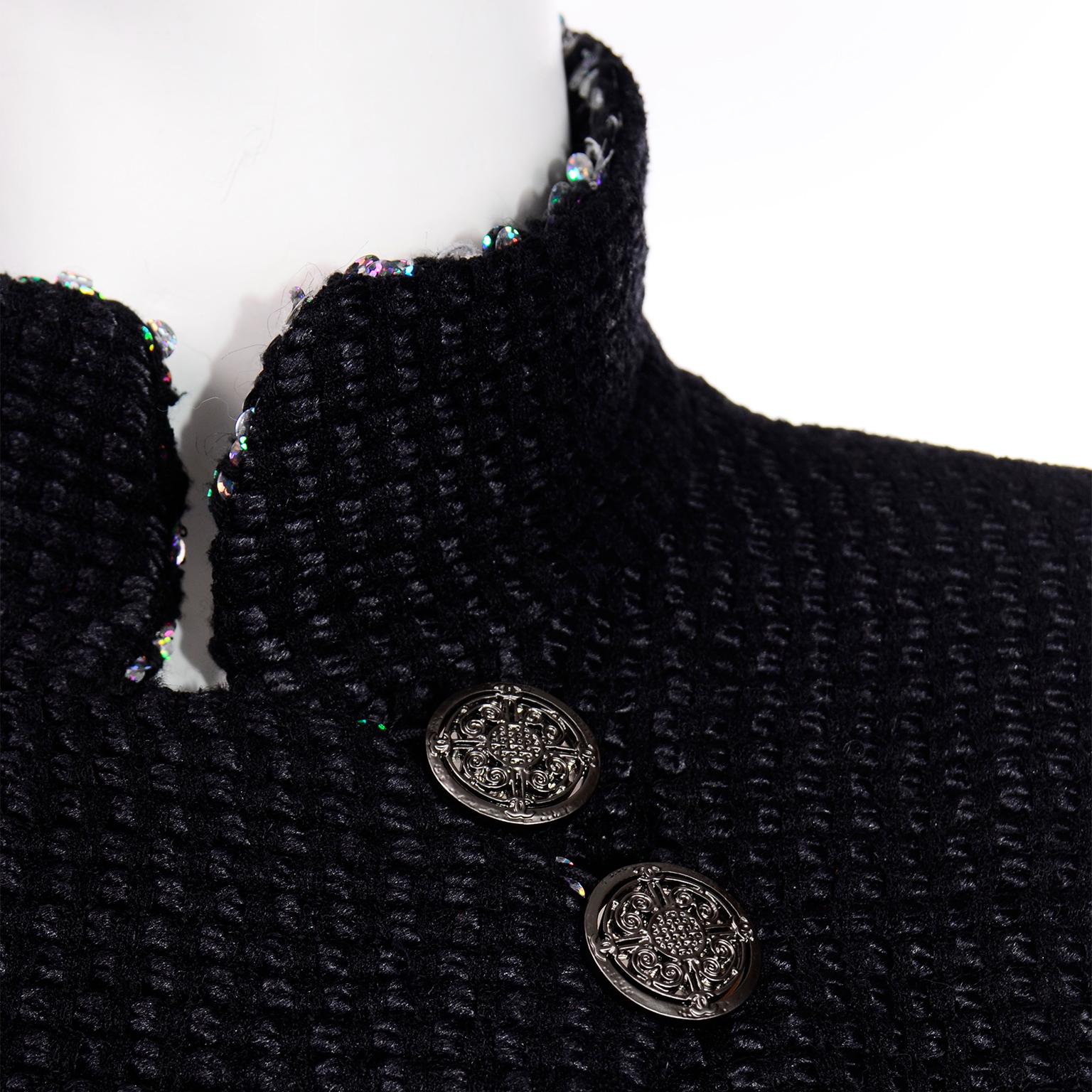 Chanel 2010 Shanghai Collection Black Silk Wool Blend Holographic Sequins Jacket 8