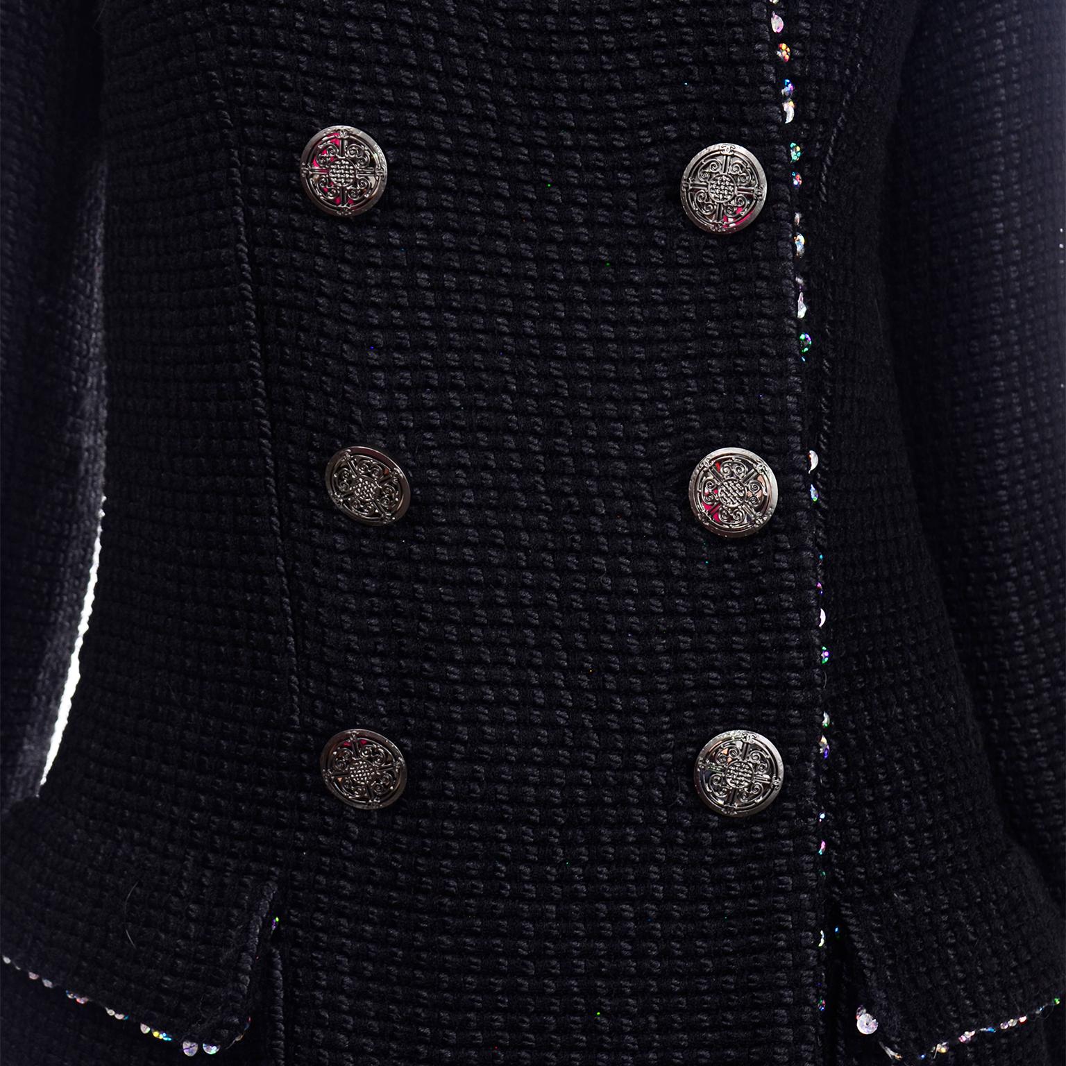 Chanel 2010 Shanghai Collection Black Silk Wool Blend Holographic Sequins Jacket 9