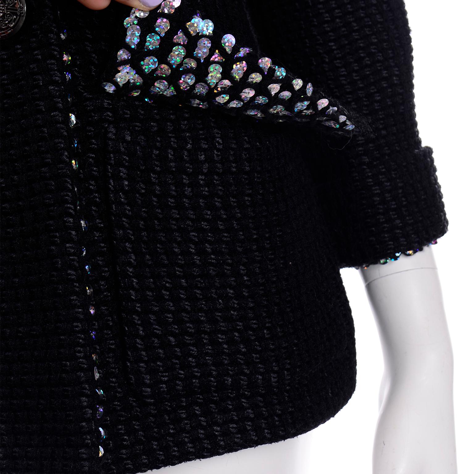 Chanel 2010 Shanghai Collection Black Silk Wool Blend Holographic Sequins Jacket 11