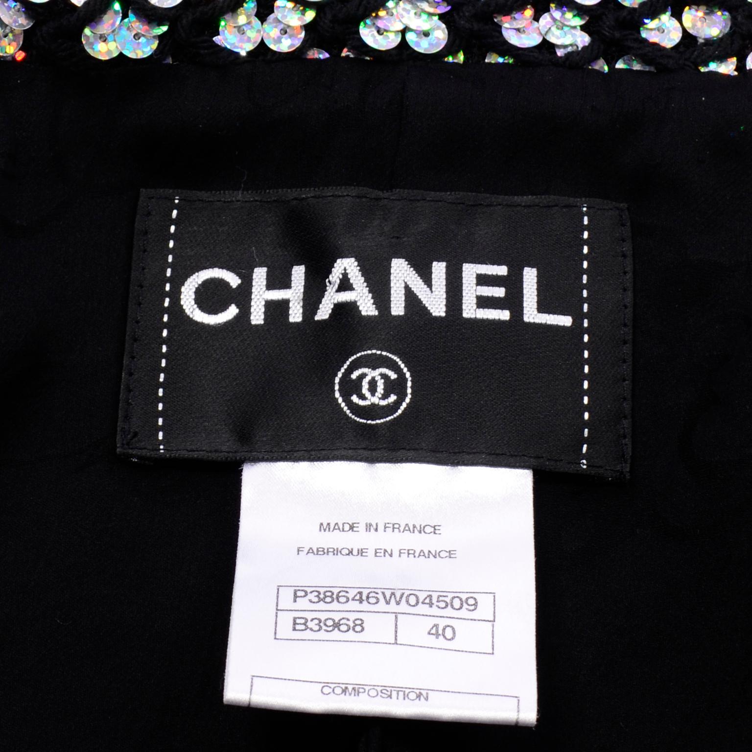 Chanel 2010 Shanghai Collection Black Silk Wool Blend Holographic Sequins Jacket 14