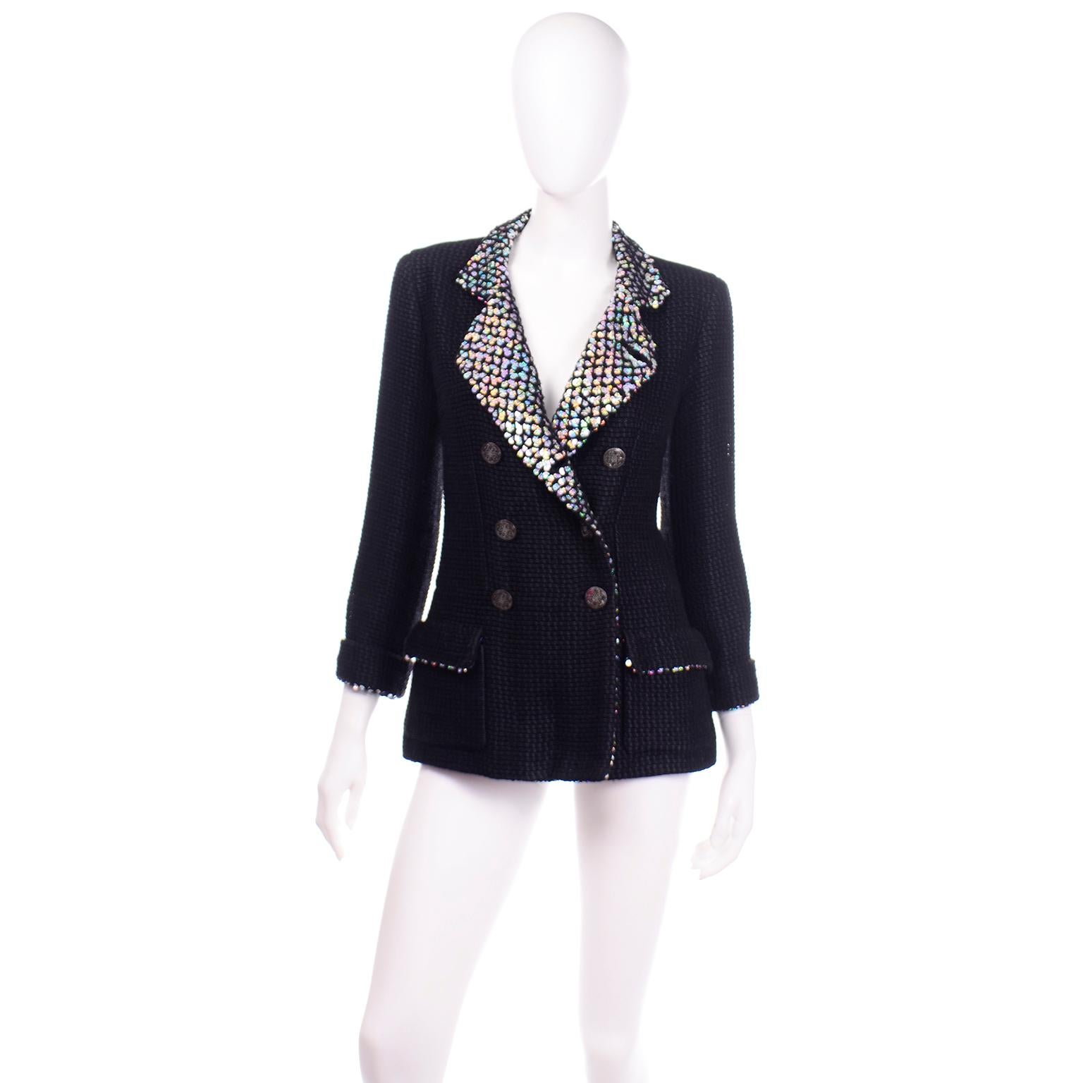 Chanel 2010 Shanghai Collection Black Silk Wool Blend Holographic Sequins Jacket In Excellent Condition In Portland, OR