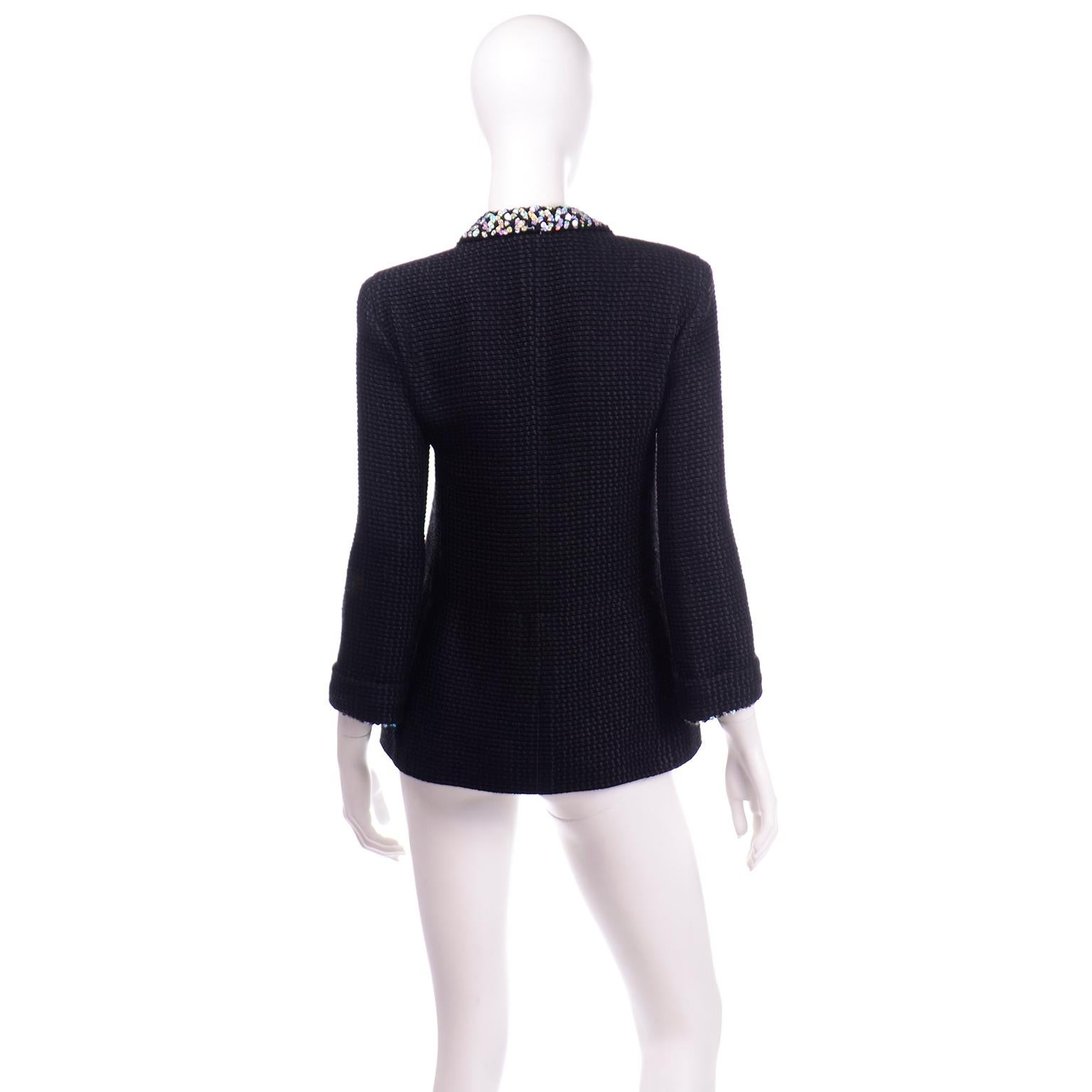 Chanel 2010 Shanghai Collection Black Silk Wool Blend Holographic Sequins Jacket 1