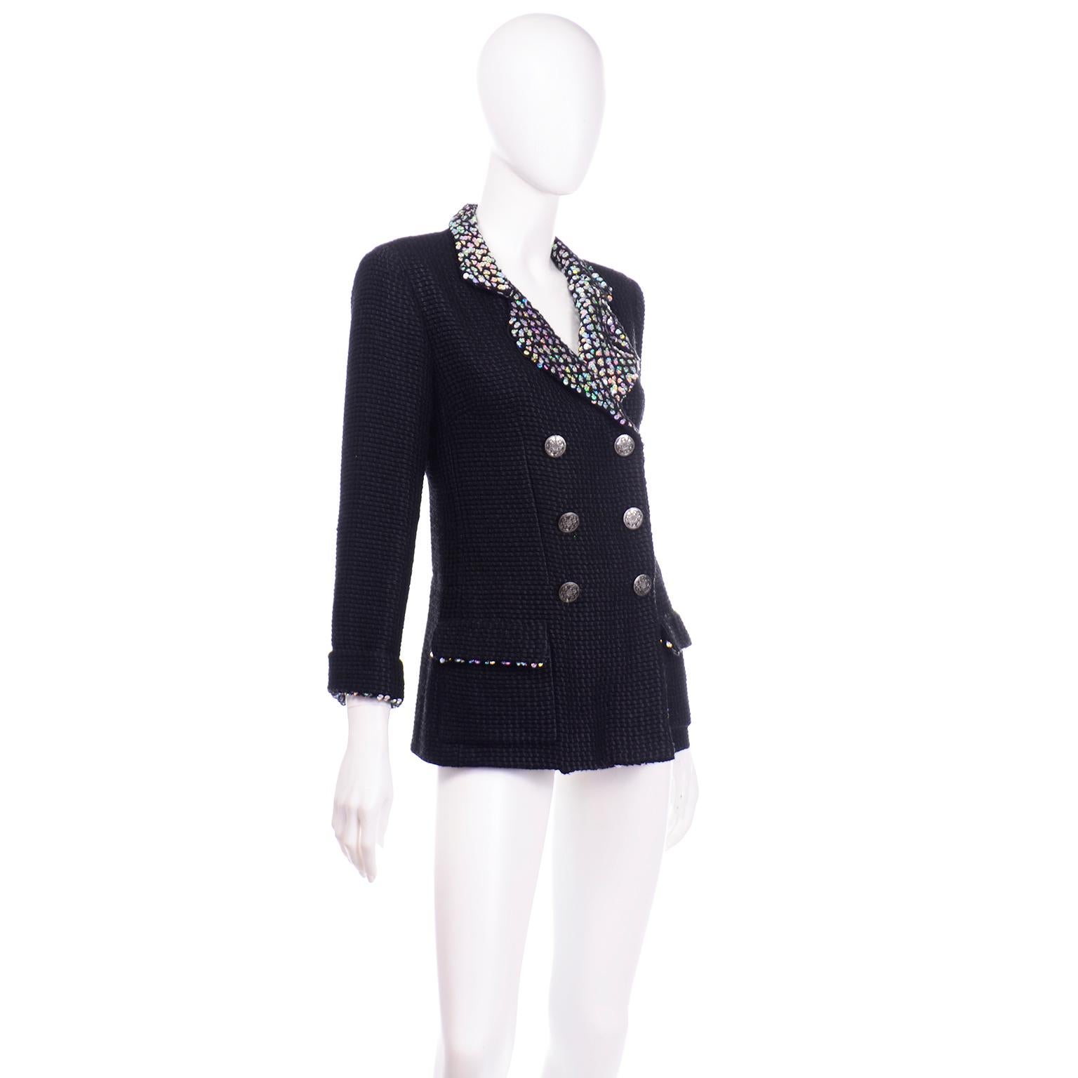 Chanel 2010 Shanghai Collection Black Silk Wool Blend Holographic Sequins Jacket 2