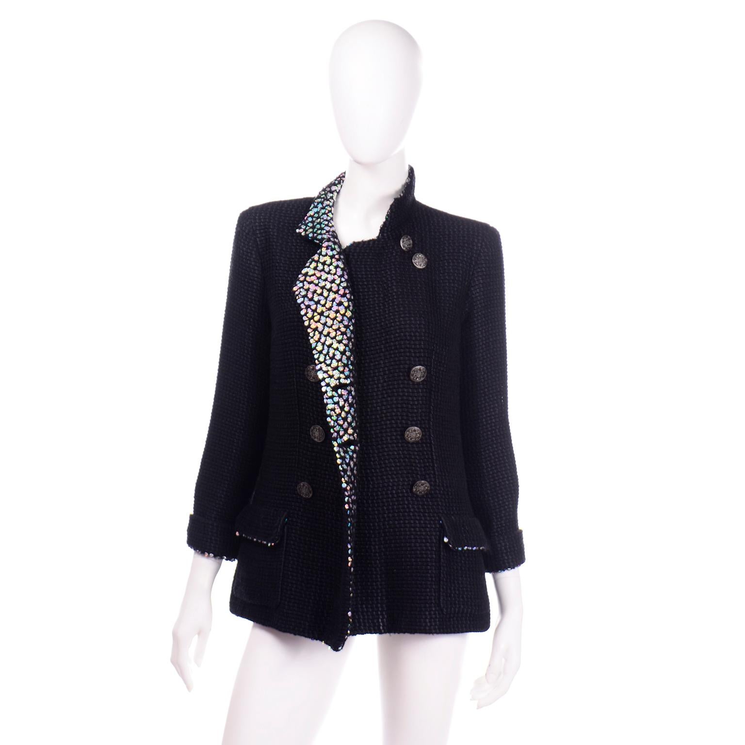 Chanel 2010 Shanghai Collection Black Silk Wool Blend Holographic Sequins Jacket 3