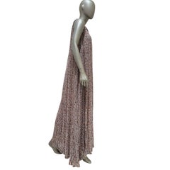 Chanel 2010 Silk Art Print Maxi Dress FR 36 Ruffled Rosette Neckline