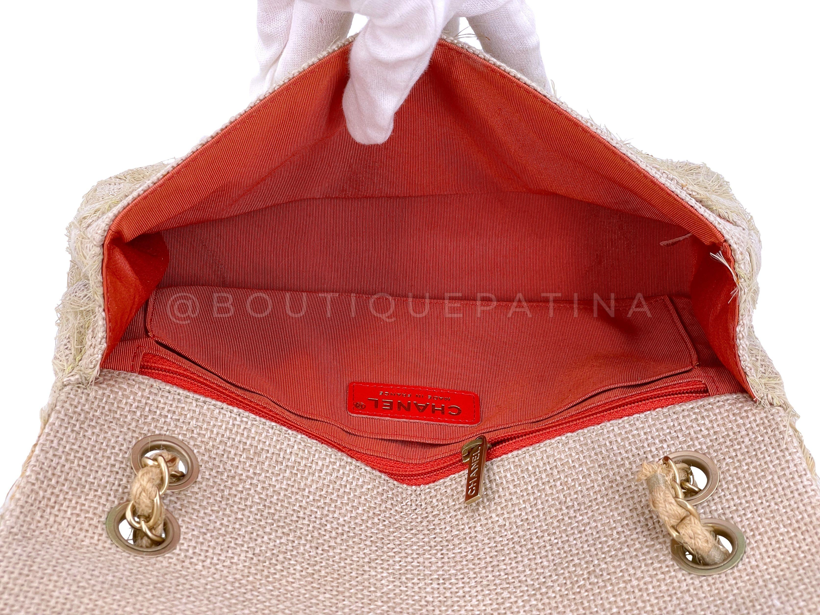 Chanel 2010 Taupe Beige Camellia Straw Raffia Classic Flap Bag GHW 66611 4