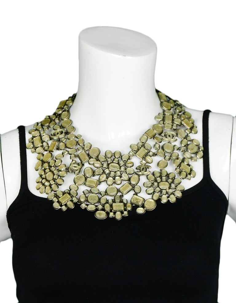 Chanel 2010 Taupe Glass CC Floral Bib Collar Statement Necklace rt ...