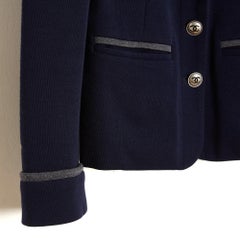 Chanel 2010 Veste Blazer Broche FR38 Navy Wool Jersey Jacket Blazer UK10 US8