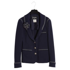 Chanel 2010 Veste Blazer Broche FR38 Navy Wool Jersey Jacket Blazer UK10 US8