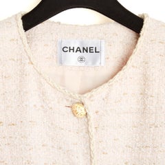 Chanel 2010 Veste Rose Pale FR40 Baby Pink Beige Cotton Tweed Jacket UK12 US10