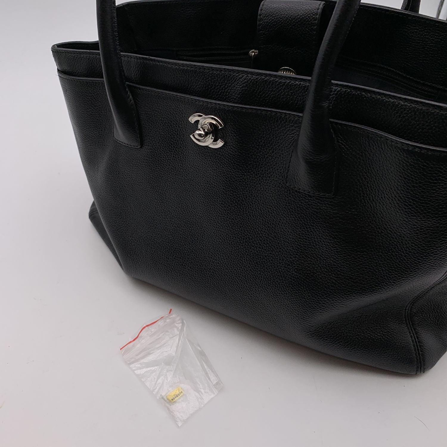 Chanel 2010s Black Pebbled Leather Executive Tote Bag with Strap For Sale 1