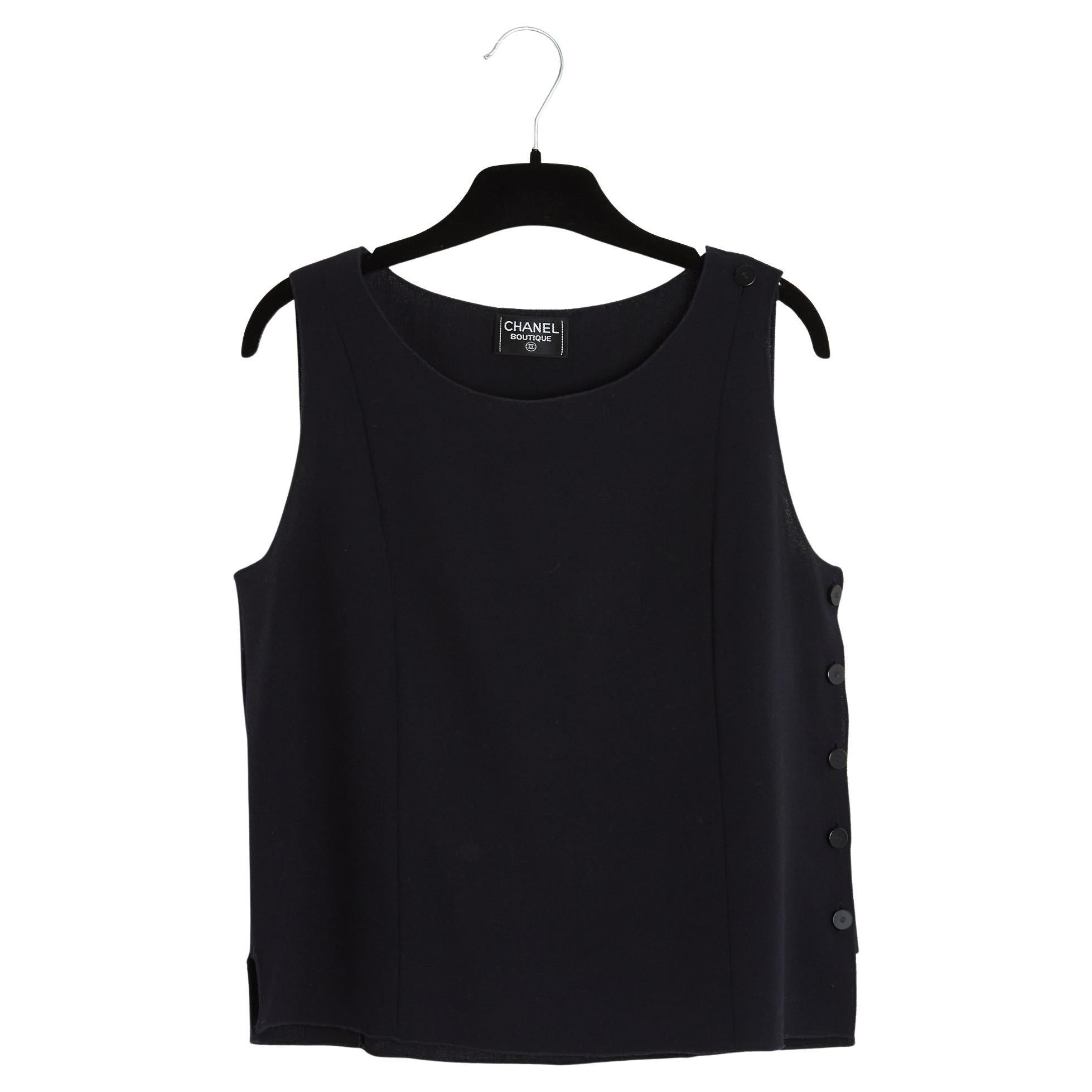 Chanel 2010s Top Crepe Laine Marine FR40 Camicetta in lana crepe UK12 US10 in vendita