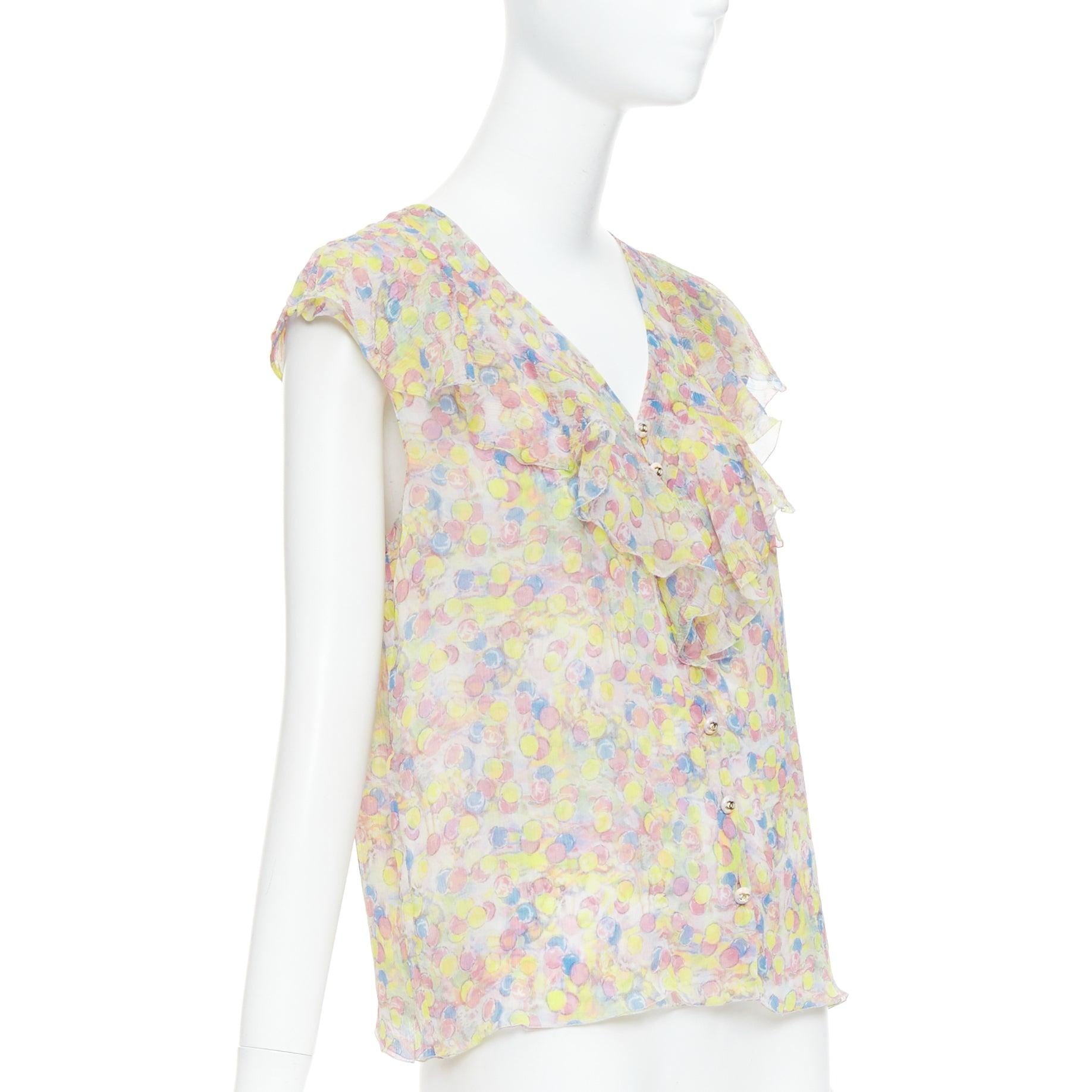 Beige CHANEL 2011 100 % soie vintage cercle pastel à volants avec logo CC FR42 XL en vente
