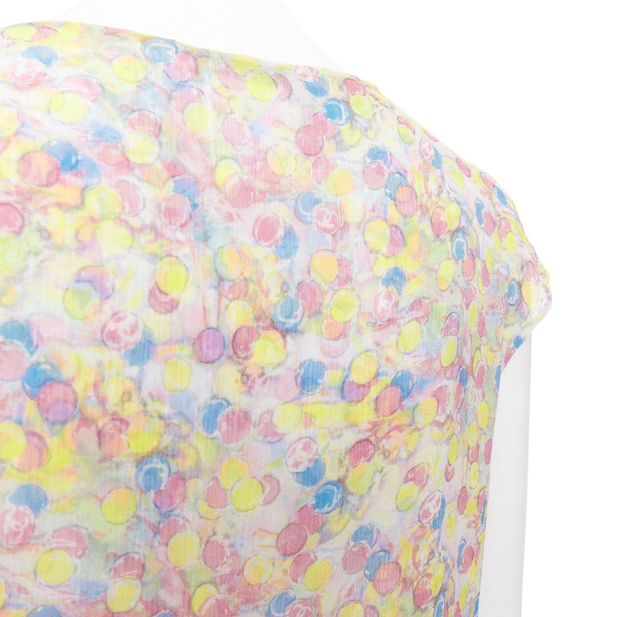 CHANEL 2011 100 % soie vintage cercle pastel à volants avec logo CC FR42 XL en vente 2