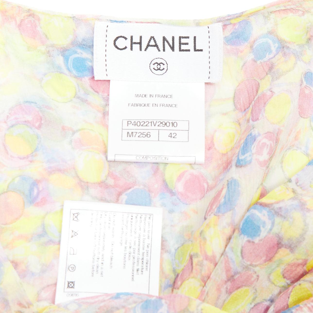 CHANEL 2011 100 % soie vintage cercle pastel à volants avec logo CC FR42 XL en vente 3