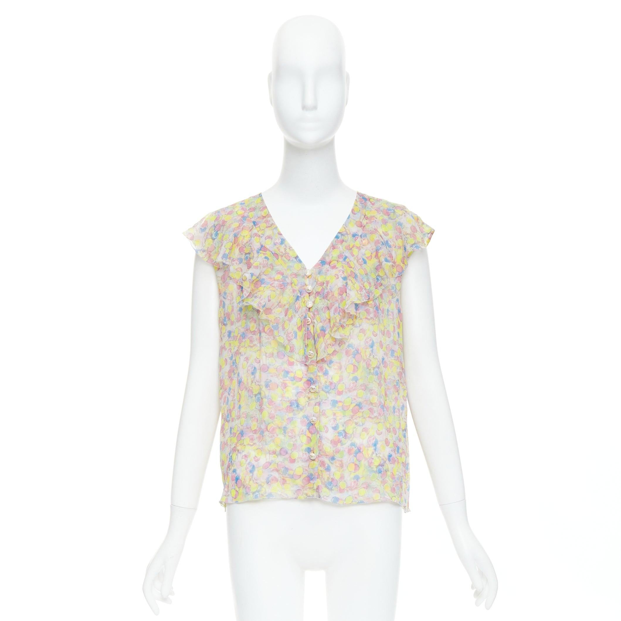 CHANEL 2011 100 % soie vintage cercle pastel à volants avec logo CC FR42 XL en vente 4