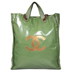 Chanel 2011-2012 Green Patent Interlocking CC Shopper Tote