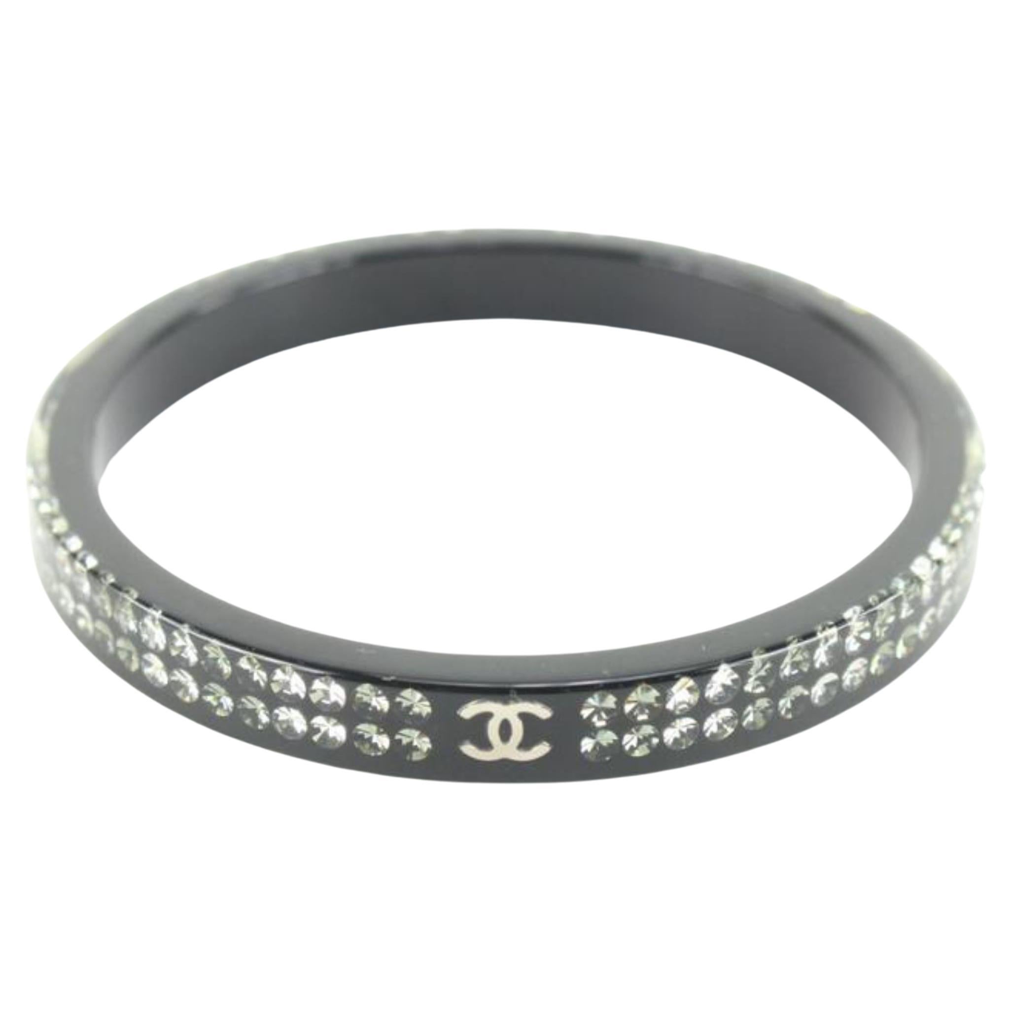 Chanel 2011 Black Crystal CC Logo Bangle Bracelet 26ck824s