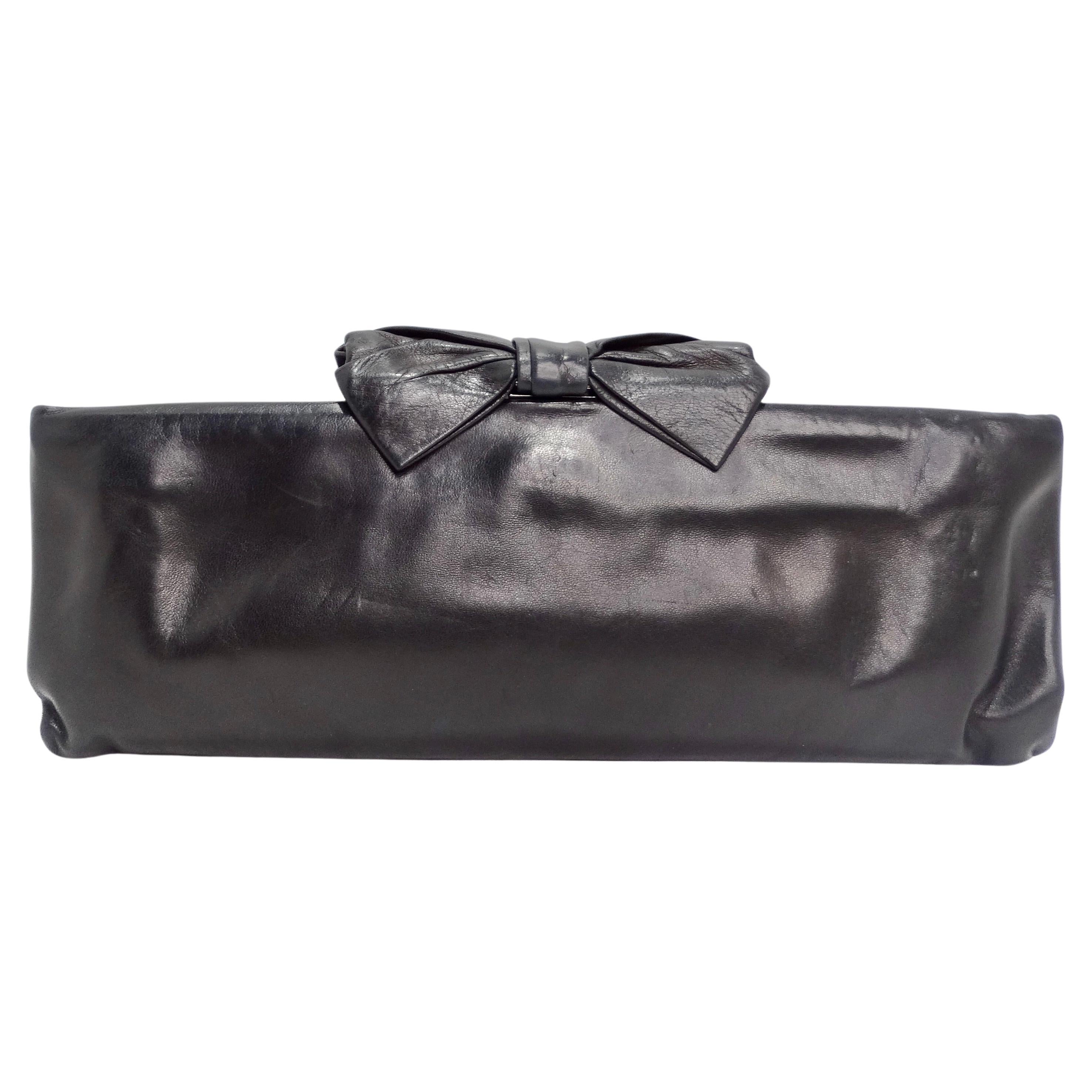 Chanel 2011 Black Lambskin Leather Bow Clutch For Sale