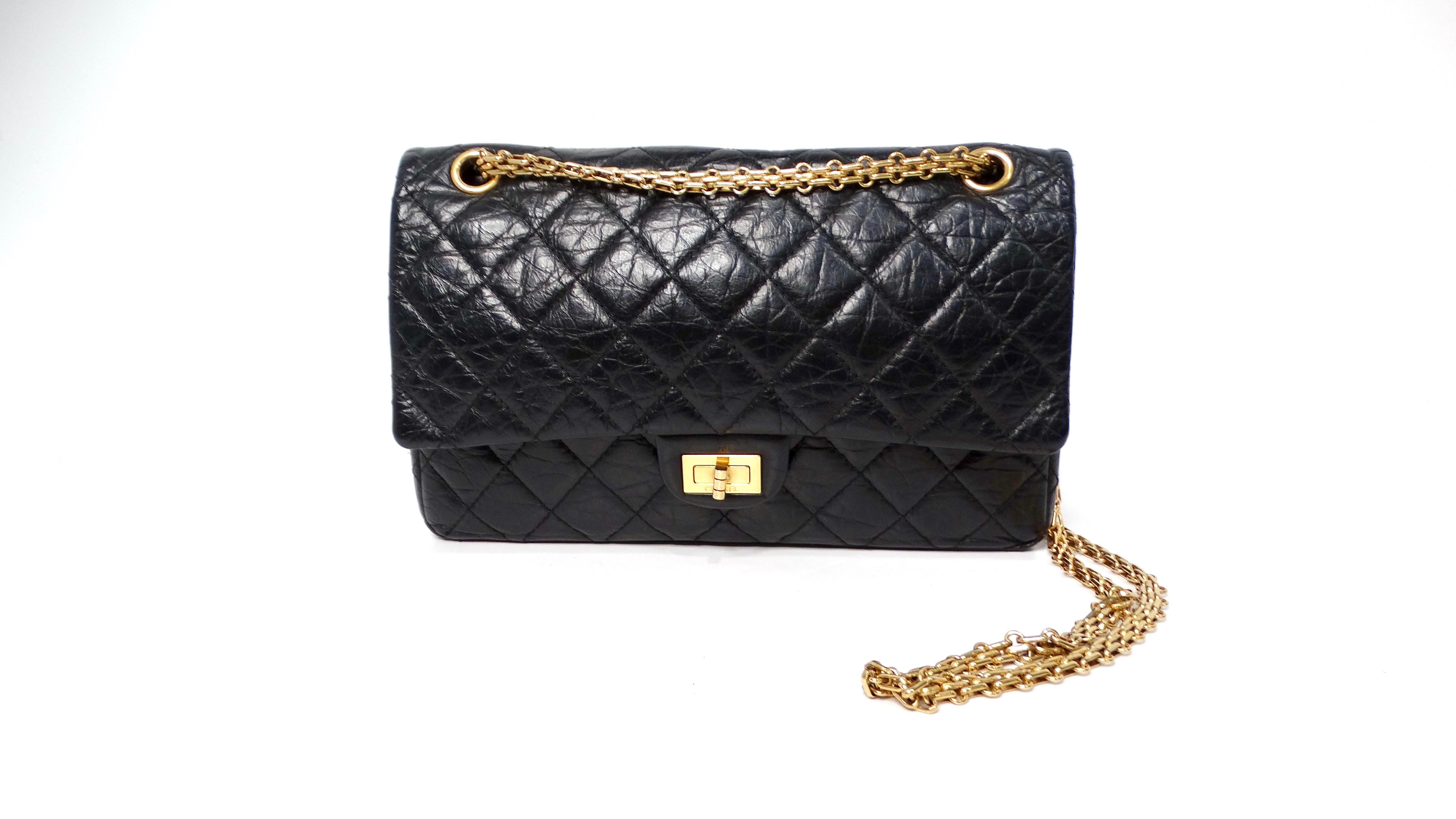 Chanel 2011 Black Quilted Aged Calfskin 2.55 Reissue Medium Double Flap Handbag In Good Condition In Scottsdale, AZ