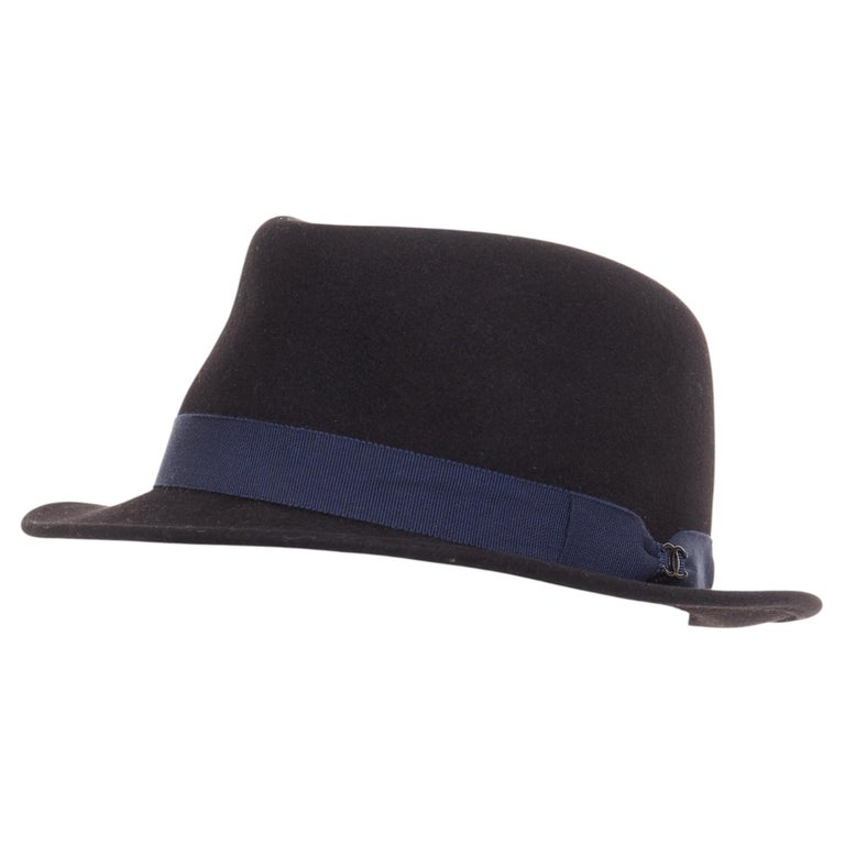 CHANEL 2011 black rabbit felt navy ribbon trim CC logo  display picture 1