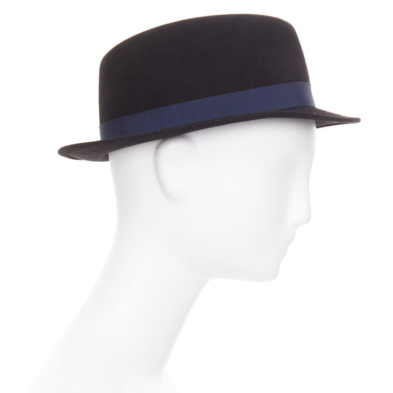 Chanel Rabbit Felt Navy Ribbon Fedora Hermes Fedora Hat in Navy Rabbit Felt with Silk Lining Sz 59 main image 3