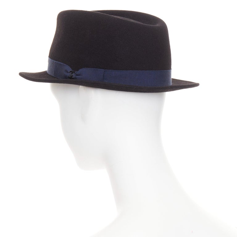 CHANEL 2011 black rabbit felt navy ribbon trim CC logo  display picture 3
