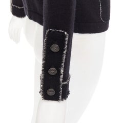 CHANEL 2011 cashmere black cashmere raw edge frayed 4 pocket cardigan FR36 S