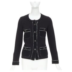 CHANEL 2011 cashmere black cashmere raw edge frayed 4 pocket cardigan FR36 S