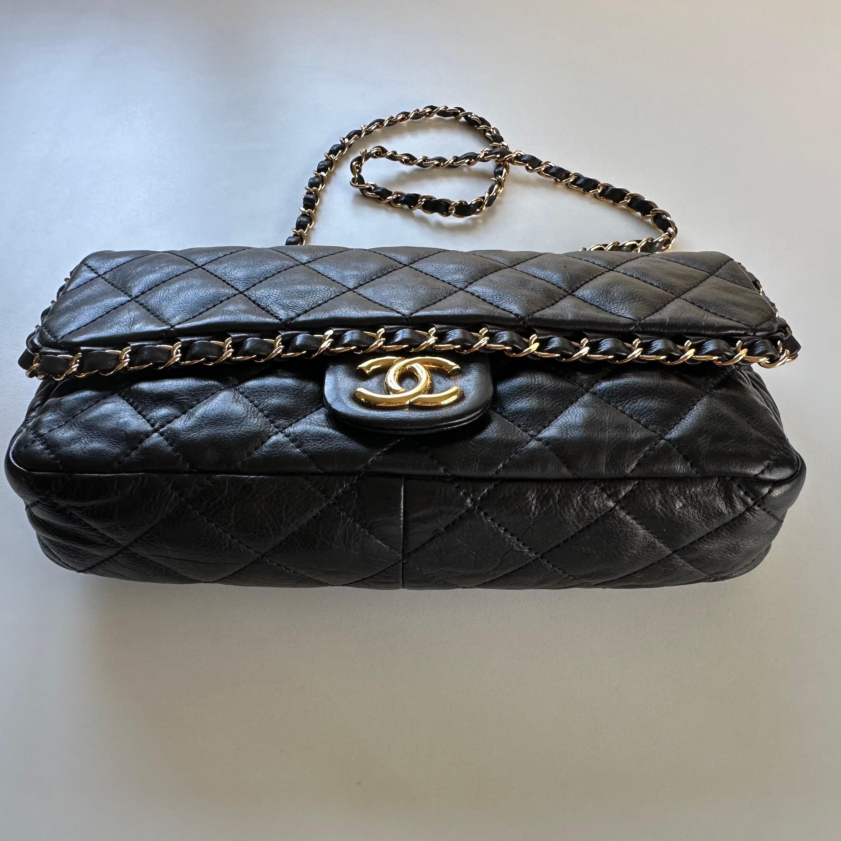 Chanel 2011 Classic Chain Me Around Single Flap Jumbo Maxi Cc Logo Black Bag For Sale 7