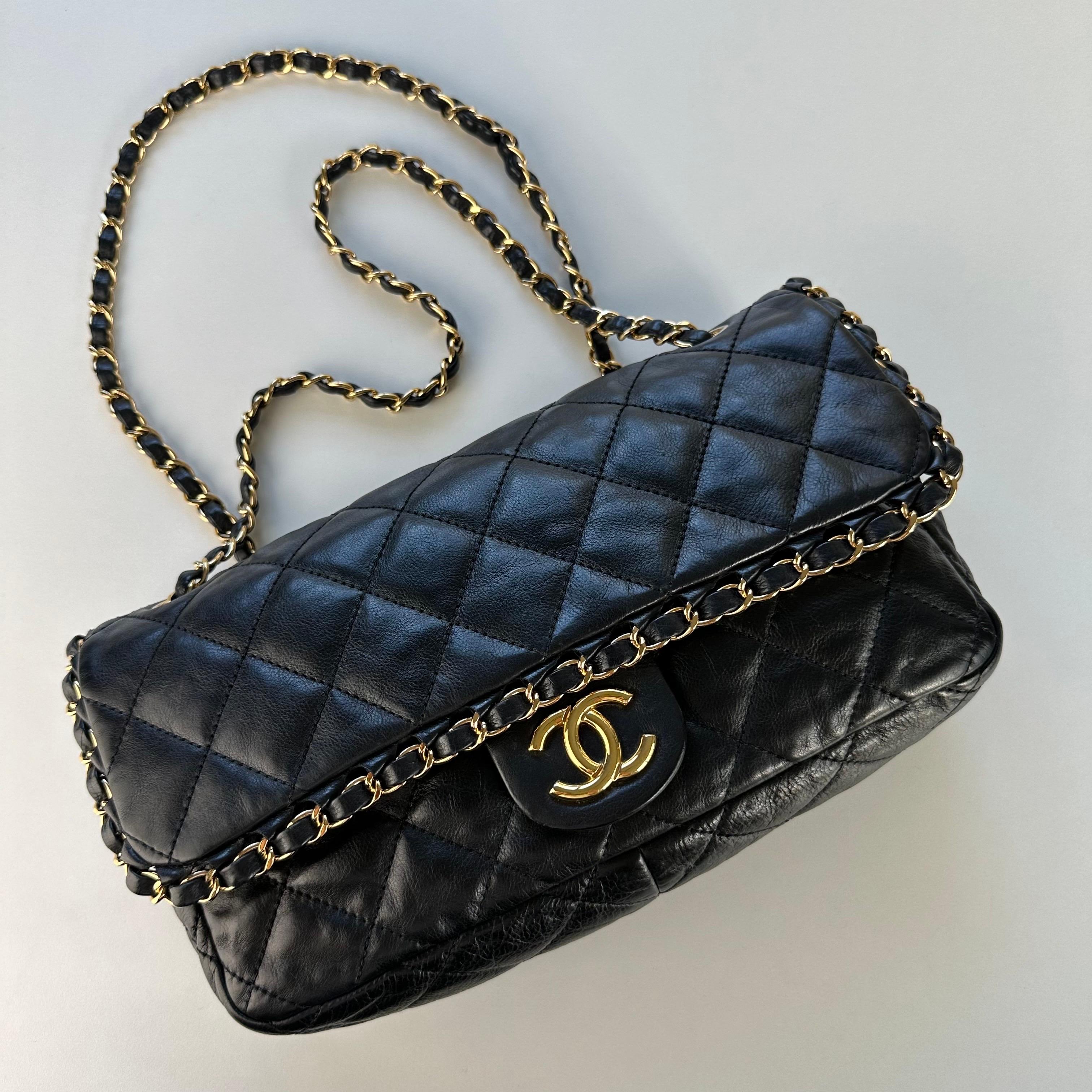 Women's or Men's Chanel 2011 Classic Chain Me Around Single Flap Jumbo Maxi Cc Logo Black Bag For Sale