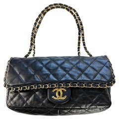 Chanel 2011 Classic Chain Me Around Single Flap Jumbo Maxi Cc Logo Schwarze Tasche mit klassischer Kette