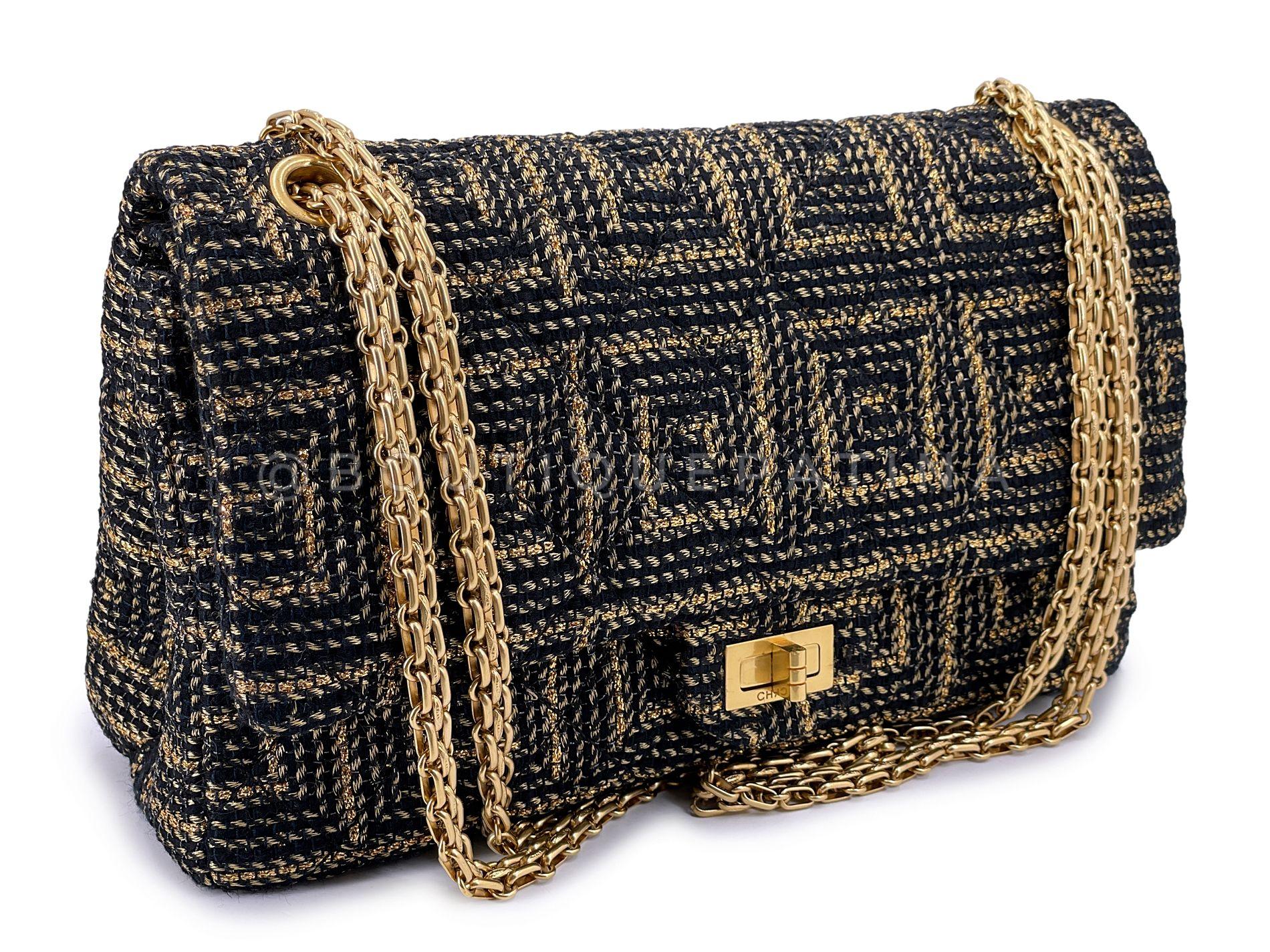 Store item: 68452
This Chanel 2011 Gold-and-Black Rope Spun Paris Byzance Jumbo Reissue Flap Bag GHW is a show-stopping piece that was crafted intricately during a time when Chanel's quality was at its height. 

For 20 years, Boutique Patina has