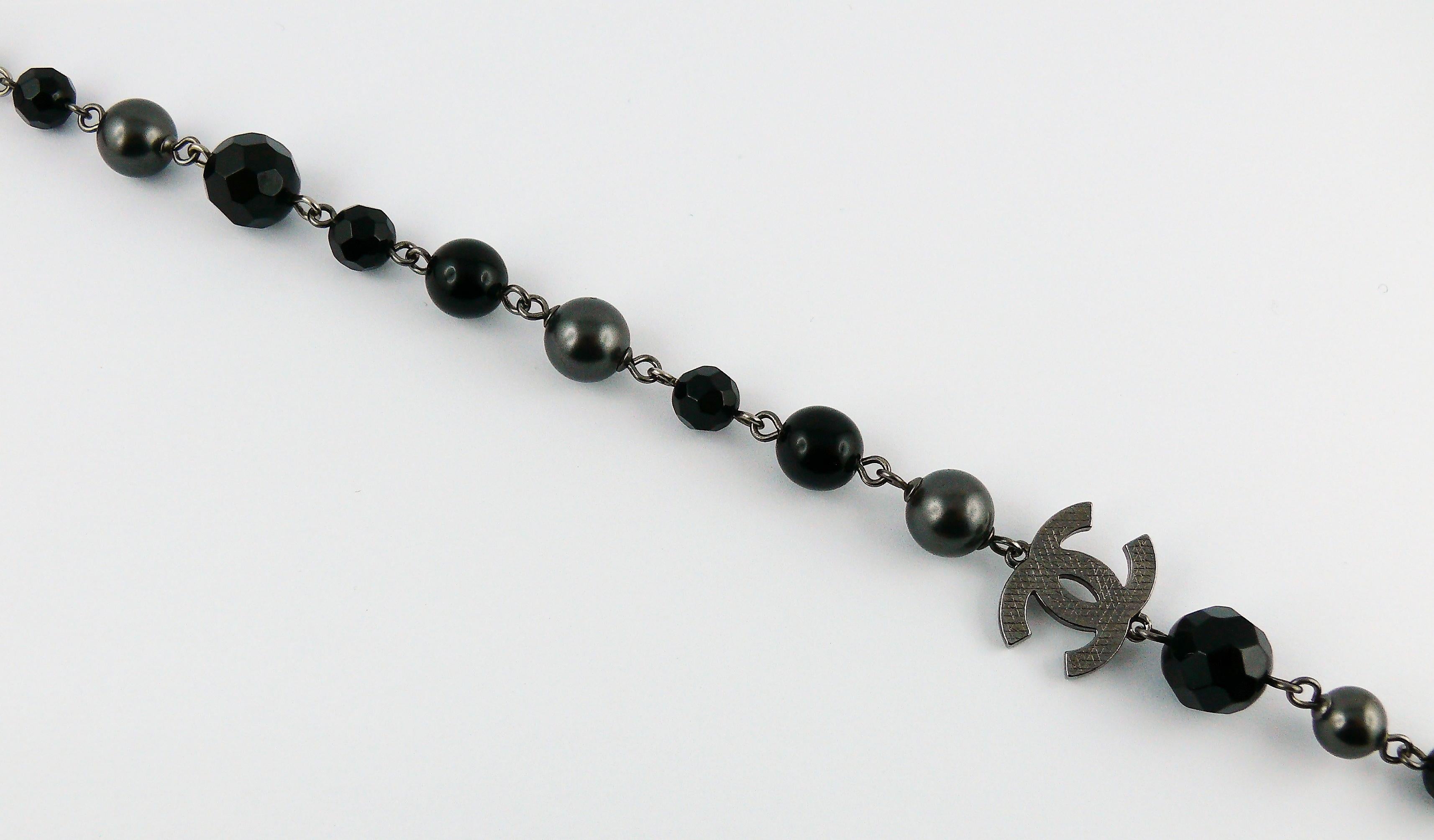 Chanel 2011 Grey Pearl and Black Bead Logo Necklace 4