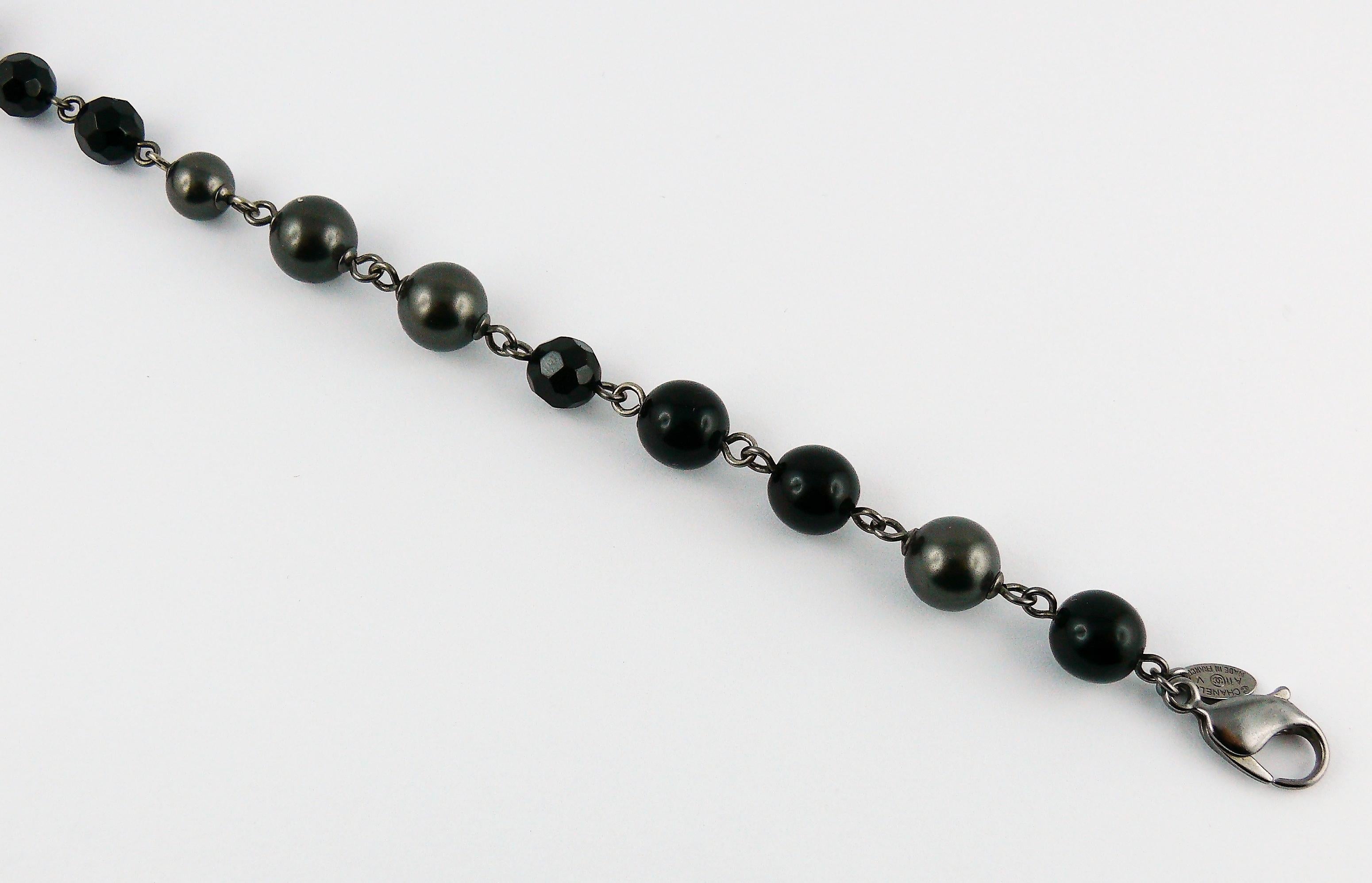 Chanel 2011 Grey Pearl and Black Bead Logo Necklace 6