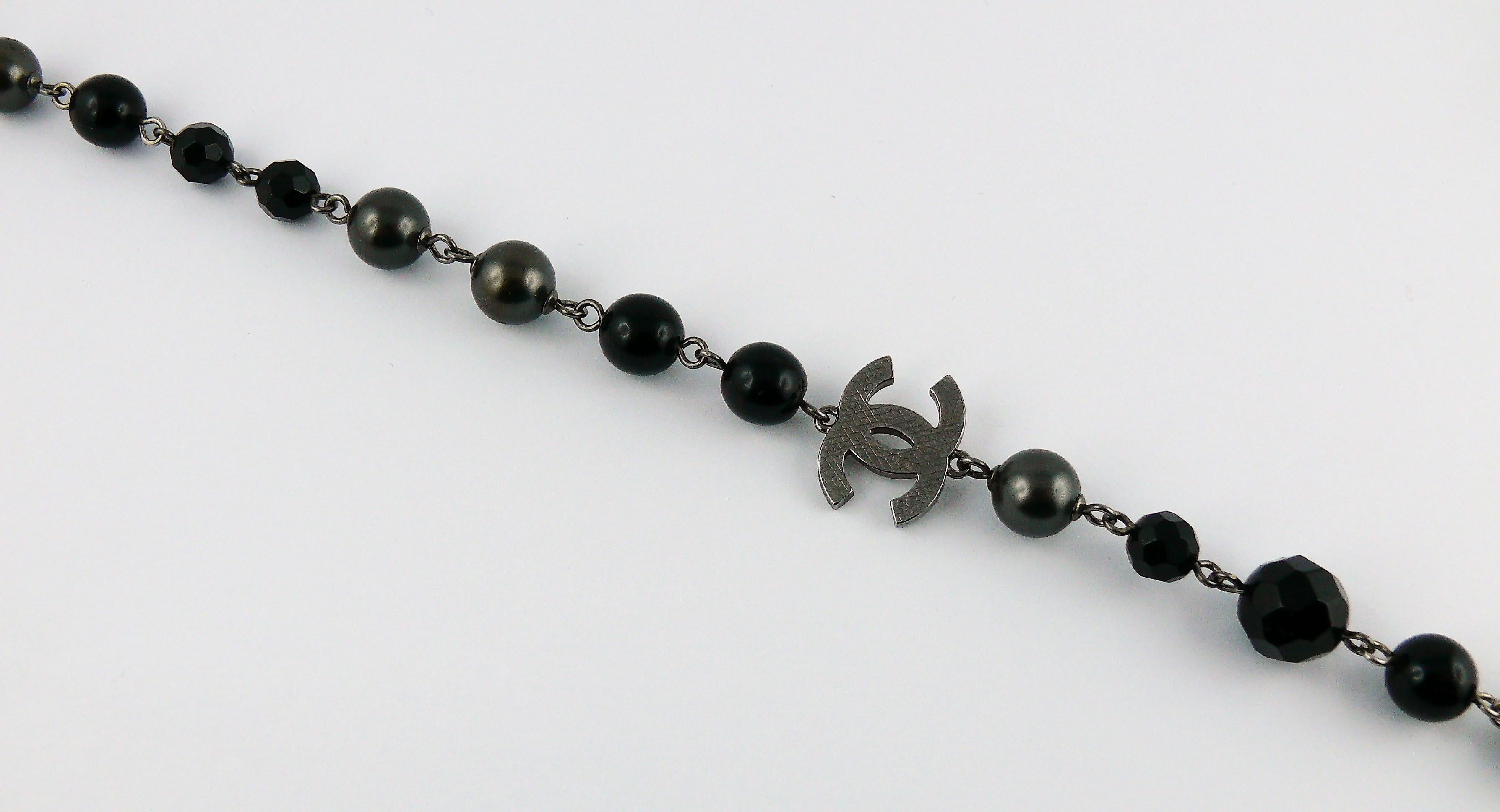 Women's Chanel 2011 Grey Pearl and Black Bead Logo Necklace