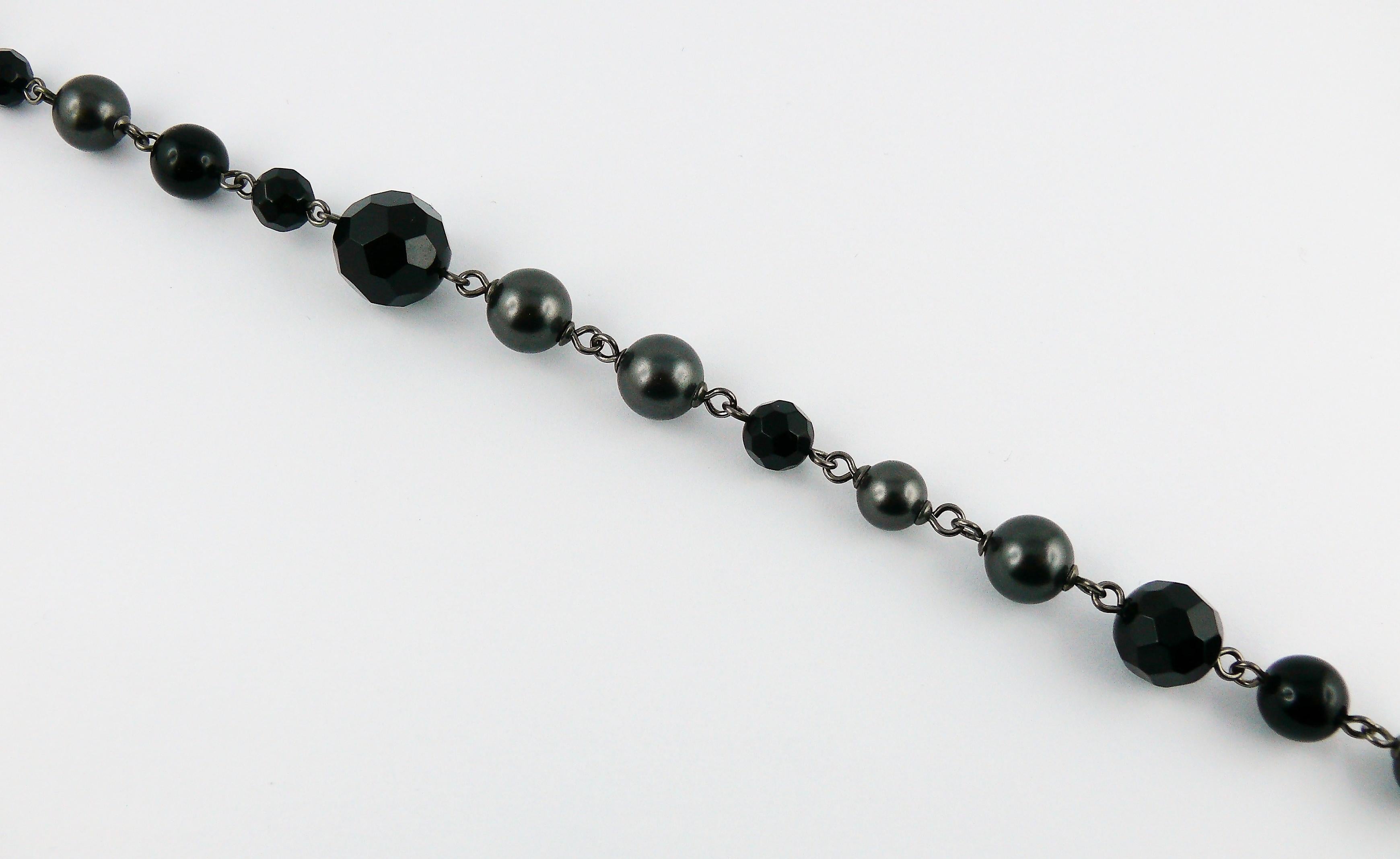 Chanel 2011 Grey Pearl and Black Bead Logo Necklace 2