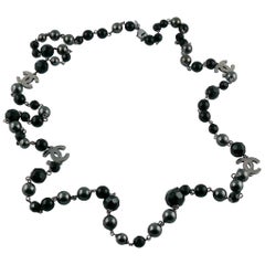 Chanel 2011 Grey Pearl and Black Bead Logo Necklace
